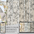jinchan Black Floral Linen Curtains 108 Inch Farmhouse Rod Pocket 2 Panels