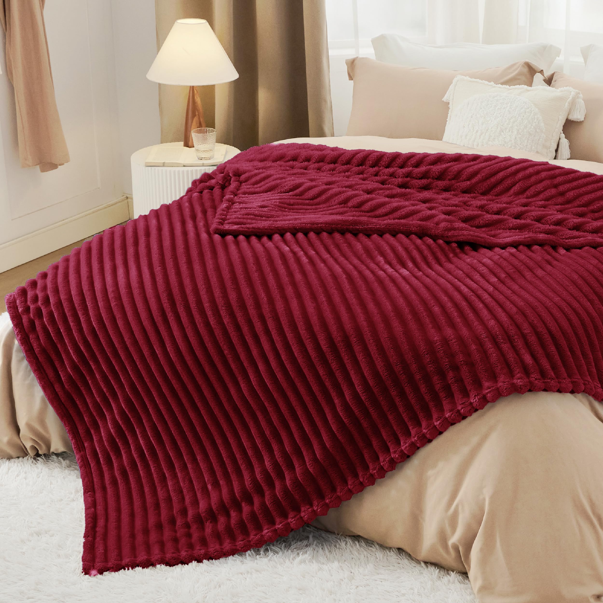 Bedsure Soft Cal Size Blanket for Bed Deep Red 102"x96"