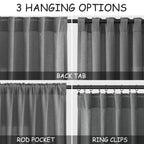Dark Grey Linen Curtains 100 Inches Long for Bedroom Back Tab Light Filtering Privacy Sheer Curtains Modern Farmhouse Coastal Decor Cotton Textured Curtain for Living Room 2 Panel Set
