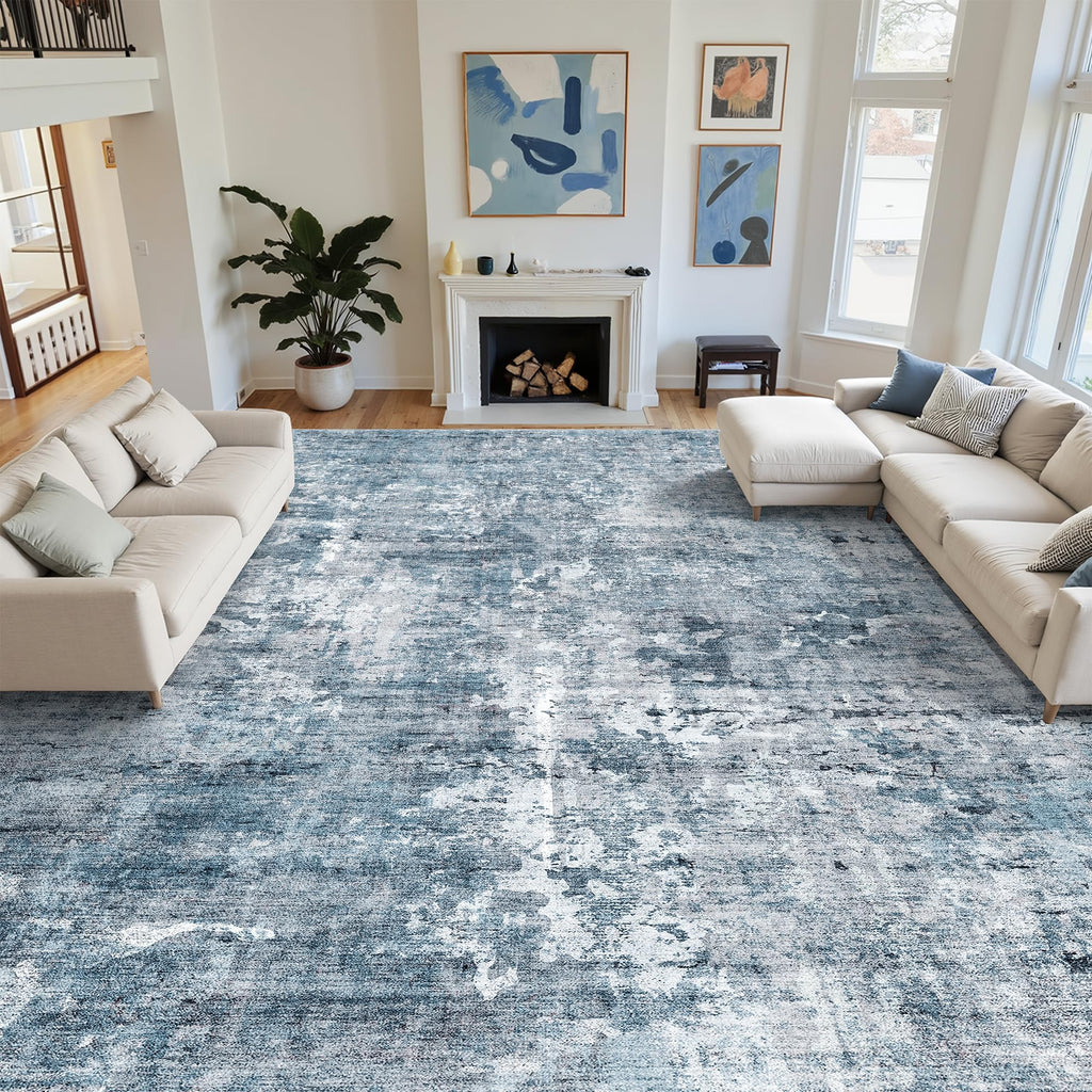 Soalmost 10x14 Area Rugs for Living Room Washable Rug Abstract Blue/Grey
