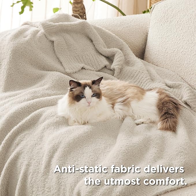 Bedsure Beige Knit Throw Blanket for Couch - Super Soft, Cozy, Fuzzy Knitted Blankets Dupes, Breathable Warm Fluffy Lightweight Throws for Chair, Sofa, Bed, Picnic, Gifts for Women, 50x60 Inches