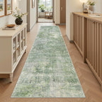 Runner Rug 2x8 Washable Non-Slip Hallway Runner Rugs for Kitchen Bathroom Laundry Room Green/Ivory Vintage Floor Carpet Runners for Hallways Entryway