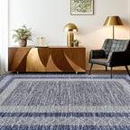 GarveeHome 10x13 Large Washable Geometric Area Rug Non Slip Non Shedding Floor Carpet, Modern Bordered Distressed Navy Blue Indoor Printed Rug for Living Room, Bedroom, Office