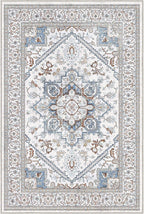 OPPODREAM Soft Throw Rugs 2x3, Small Neutral Washable Entryway Rugs 2 x 3 with Non Slip Backing, Low-Pile Faux Cashmere 2 x 3 Carpet, Cream White & Blue & Light Brown
