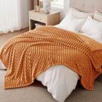 Bedsure Soft Full Size Fleece Blankets for Bed Orange 84"x90"