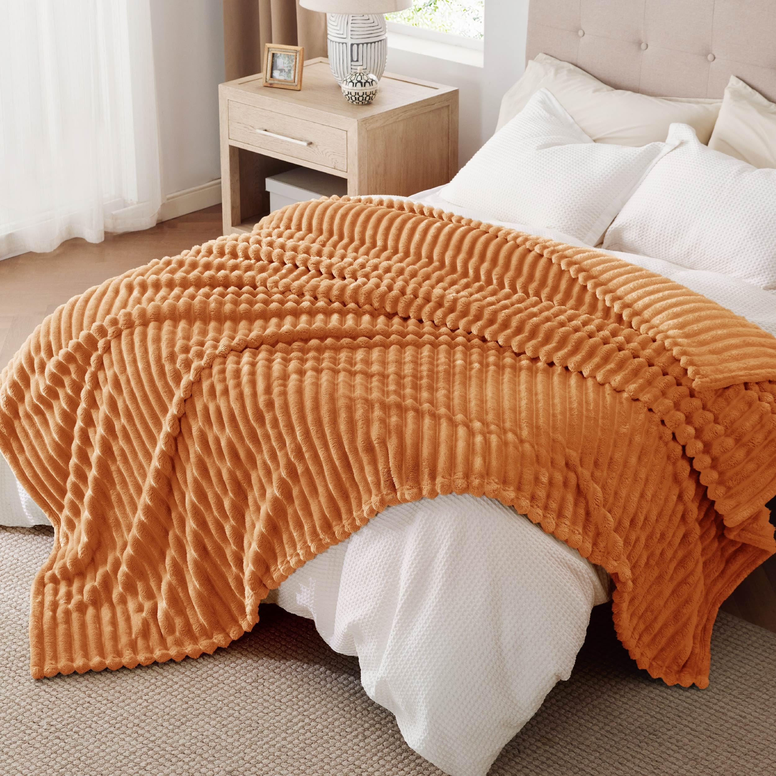 Bedsure Soft Full Size Fleece Blankets for Bed Orange 84"x90"