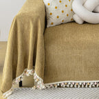 HANDONTIME Couch Covers for Pets Boho Mustard Yellow Love Seat Couch Covers Brown Sofa Cover for Dogs Pet Couch Protector Chenille Tassel Sofa Slipcovers Sofa Throw Cover Boho Decor, 71" X134"