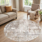 UERMEI 6ft Round Area Rug Living Room Rugs - 6x6 Washable Neutral Modern Abstract Soft Thin Rug Indoor Floor No Slip Rug Carpet for Bedroom Under Dining Table Home Office Decor - Brown/Grey/Red