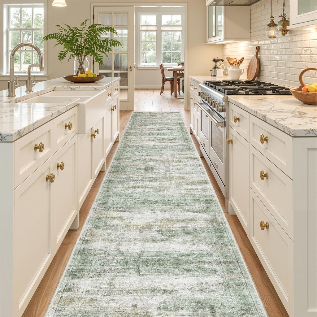 Restydon 2x10 Runner Rug Non Slip,Washable Hallway Runner Rug,Green