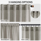 Silver Grey Linen Back Tab Curtains 84 Inch Length for Bedroom Neutral Modern Farmhouse Window Privacy Semi Sheer Linen Drapes Rustic Pinch Pleated Look Curtain for Living Room 52x84,2 Panel
