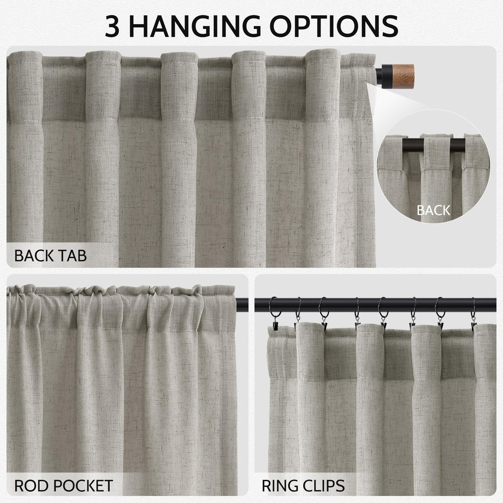 Silver Grey Linen Back Tab Curtains 84 Inch Length for Bedroom Neutral Modern Farmhouse Window Privacy Semi Sheer Linen Drapes Rustic Pinch Pleated Look Curtain for Living Room 52x84,2 Panel