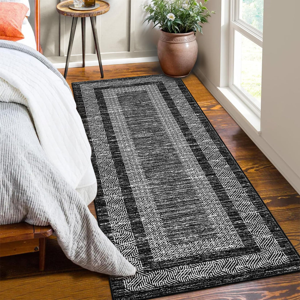 GarveeHome 2x6 Modern Bordered Runner Rug Soft Non Slip Washable Floor Carpet