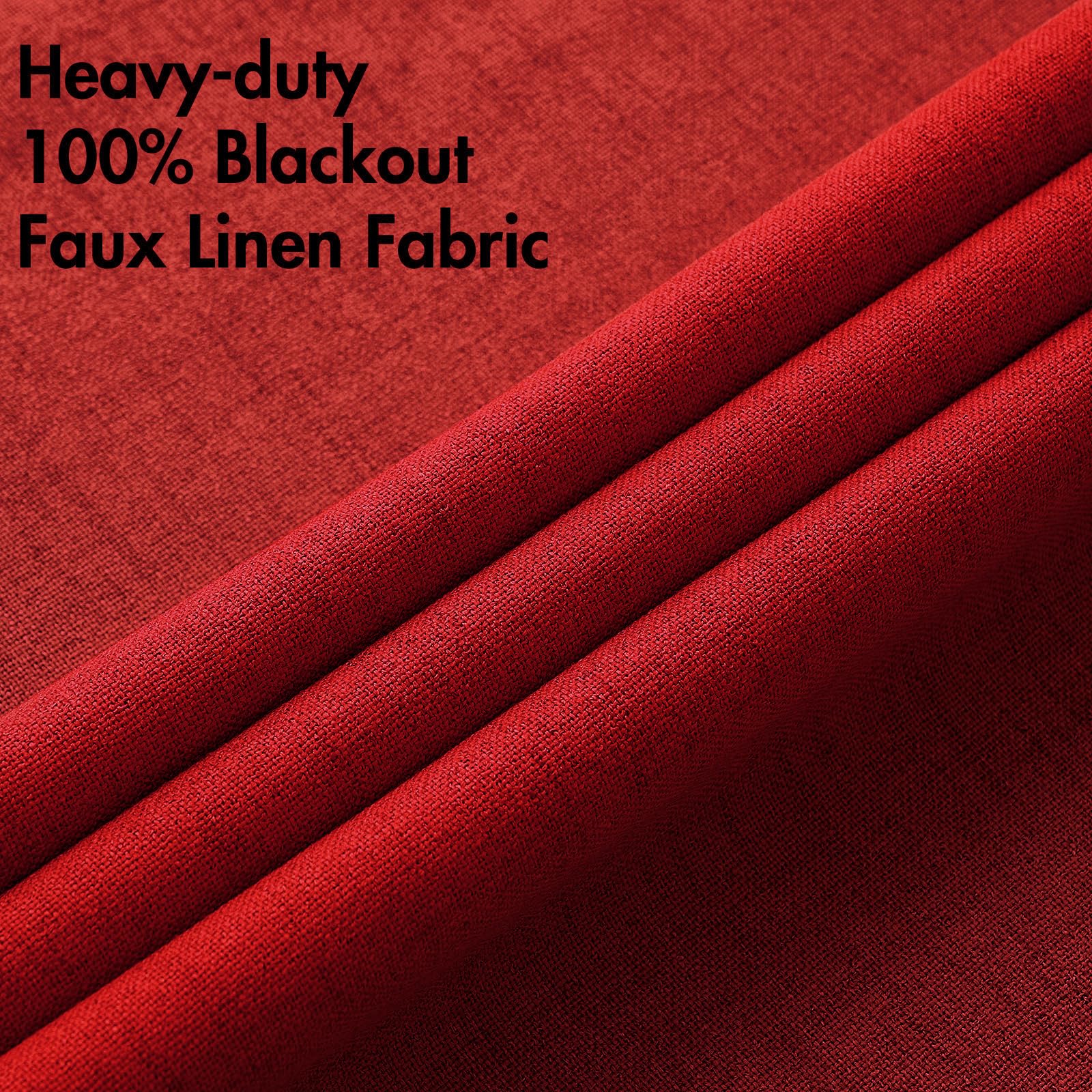 MIULEE 100% Blackout Linen Curtains for Bedroom 52x96 Inches Red