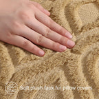 decorUhome Faux Fur Light Brown Khaki Throw Pillow Covers 26x26 Set of 2