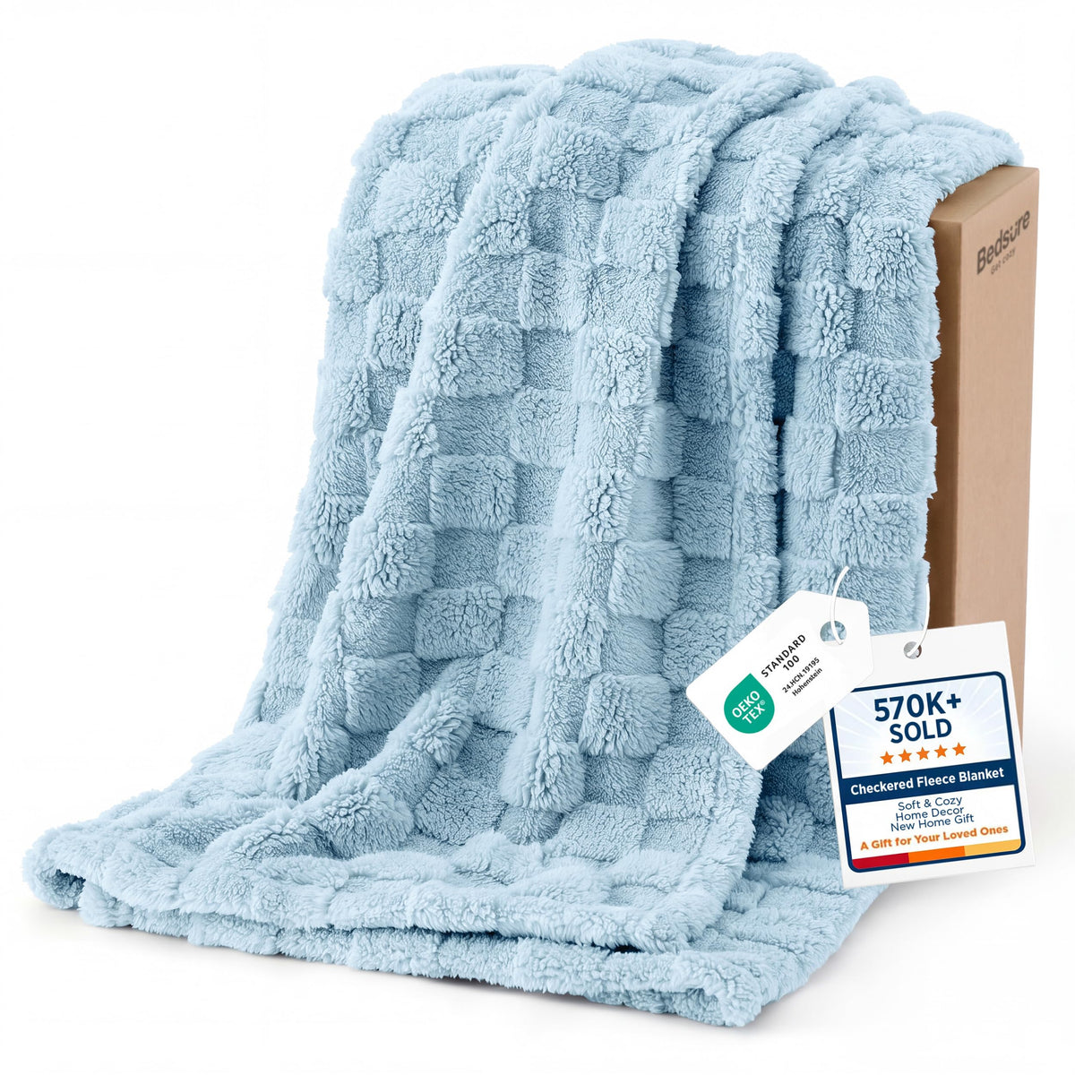 Bedsure Checkered Fleece Throw Blanket,Cute Home Decor,Sage Green,50"×60"
