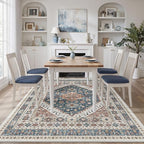 zesthome 6x9 Area Rug, Super Soft Washable Rugs for Living Room, Non-Slip Stain Resistant Vintage Rugs, Ultra-Thin Large Area Rugs (Navy Blue/Red,6'x9')