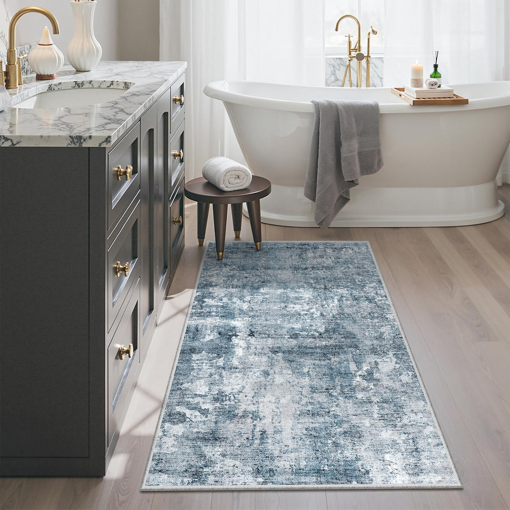 Soalmost 2x4 Abstract Washable Rugs for Entry, Kitchen Area Rug Blue/Grey
