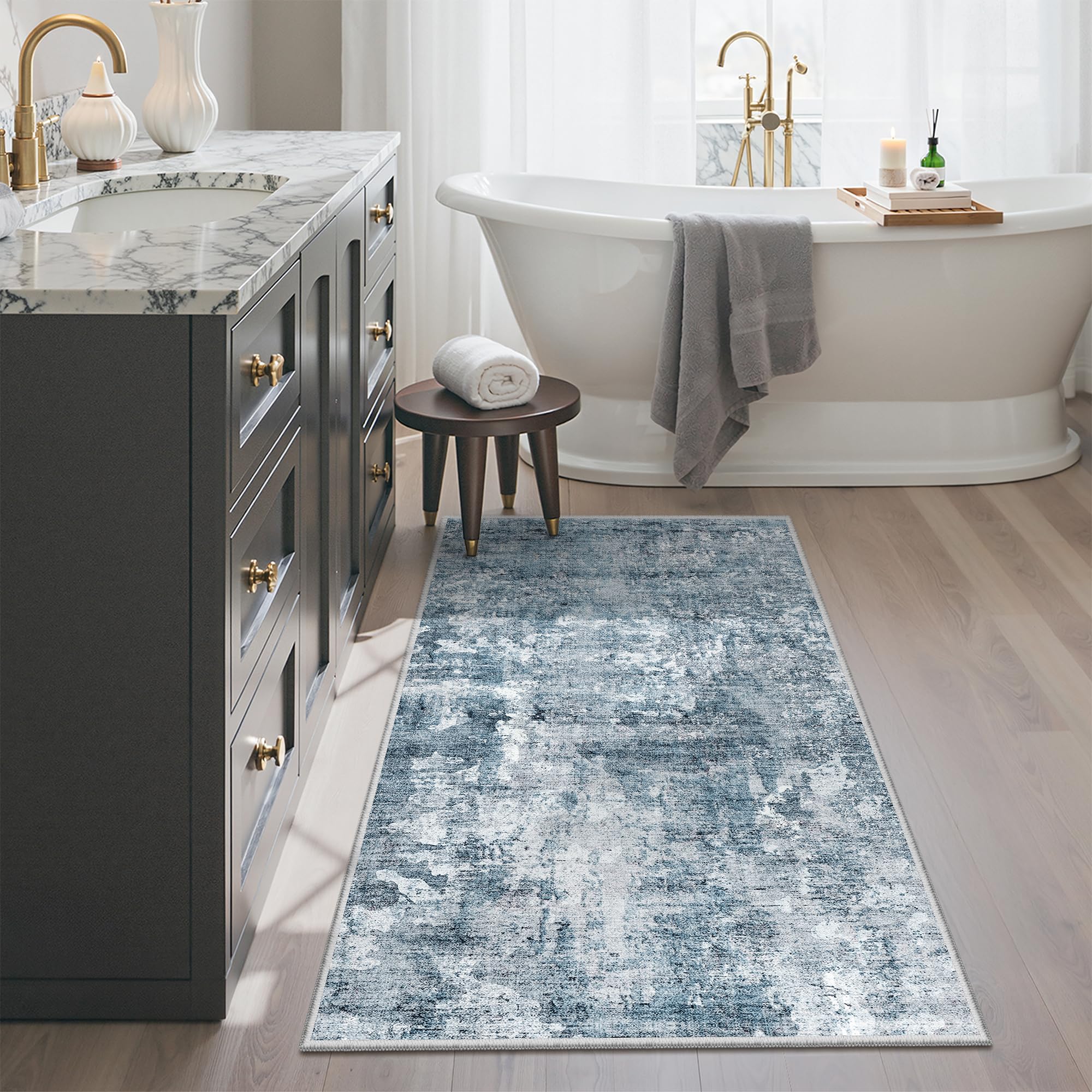 Soalmost 2x4 Abstract Washable Rugs for Entry, Kitchen Area Rug Blue/Grey