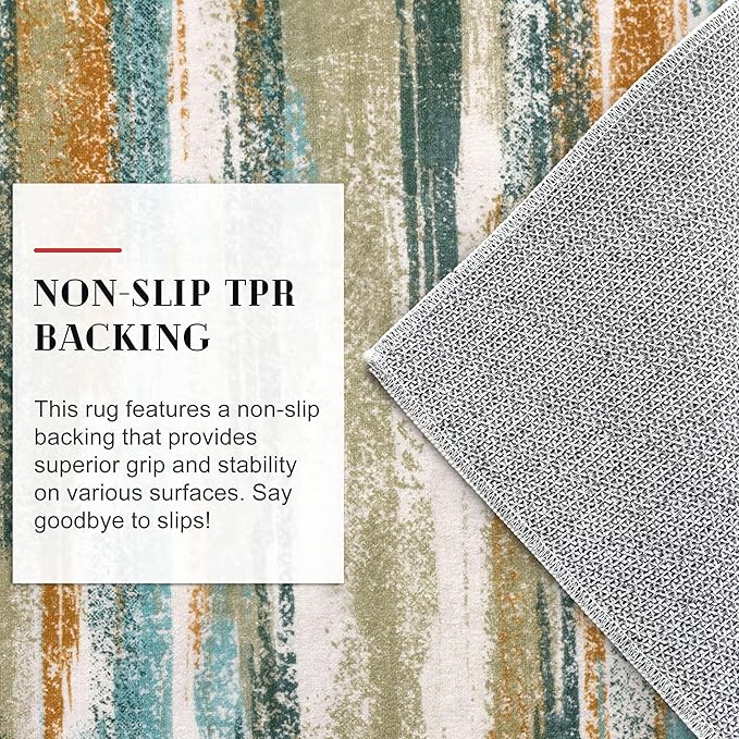 Lansny Modern Abstract Small Area Rug Indoor 3x5 Washable Rug Non-Slip Soft Entryway Rug Green Mustard Multi Kitchen Mats Thin Print Faux Wool Floor Carpet Throw Rugs for Entrance Bedroom Home Decor