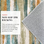 Lansny Modern Abstract Runner Rug 2.6x14, Green Mustard Multi Washable Long Kitchen Runner Non-Slip Soft Hallway Rug Runner Thin Print Faux Wool Carpet for Entryway Bedroom Laundry Room Indoor