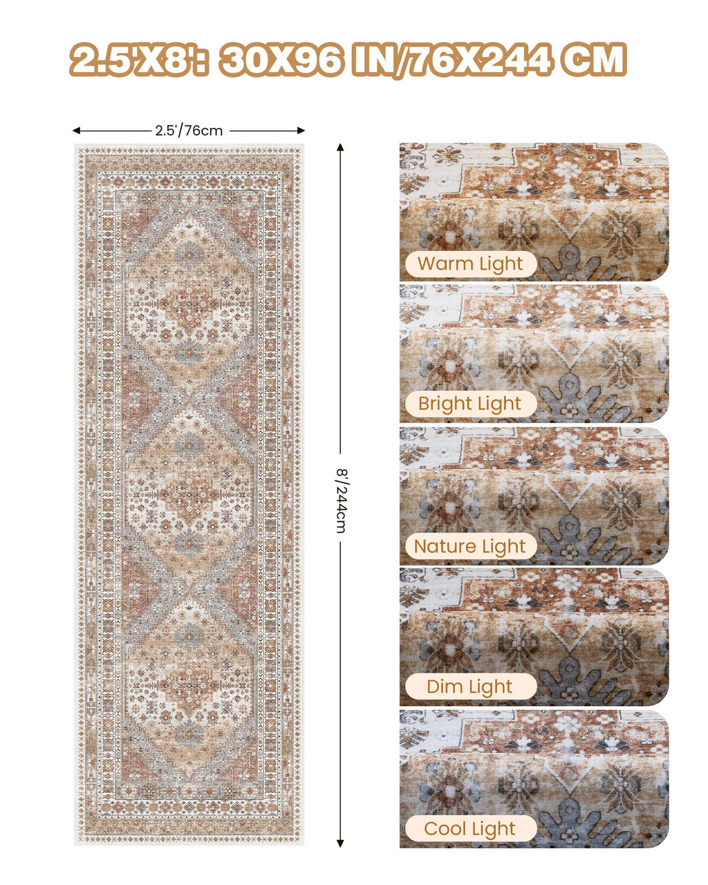 Restydon Kitchen Runner Rug Non Slip Washable Rugs 2.5x8, Orange
