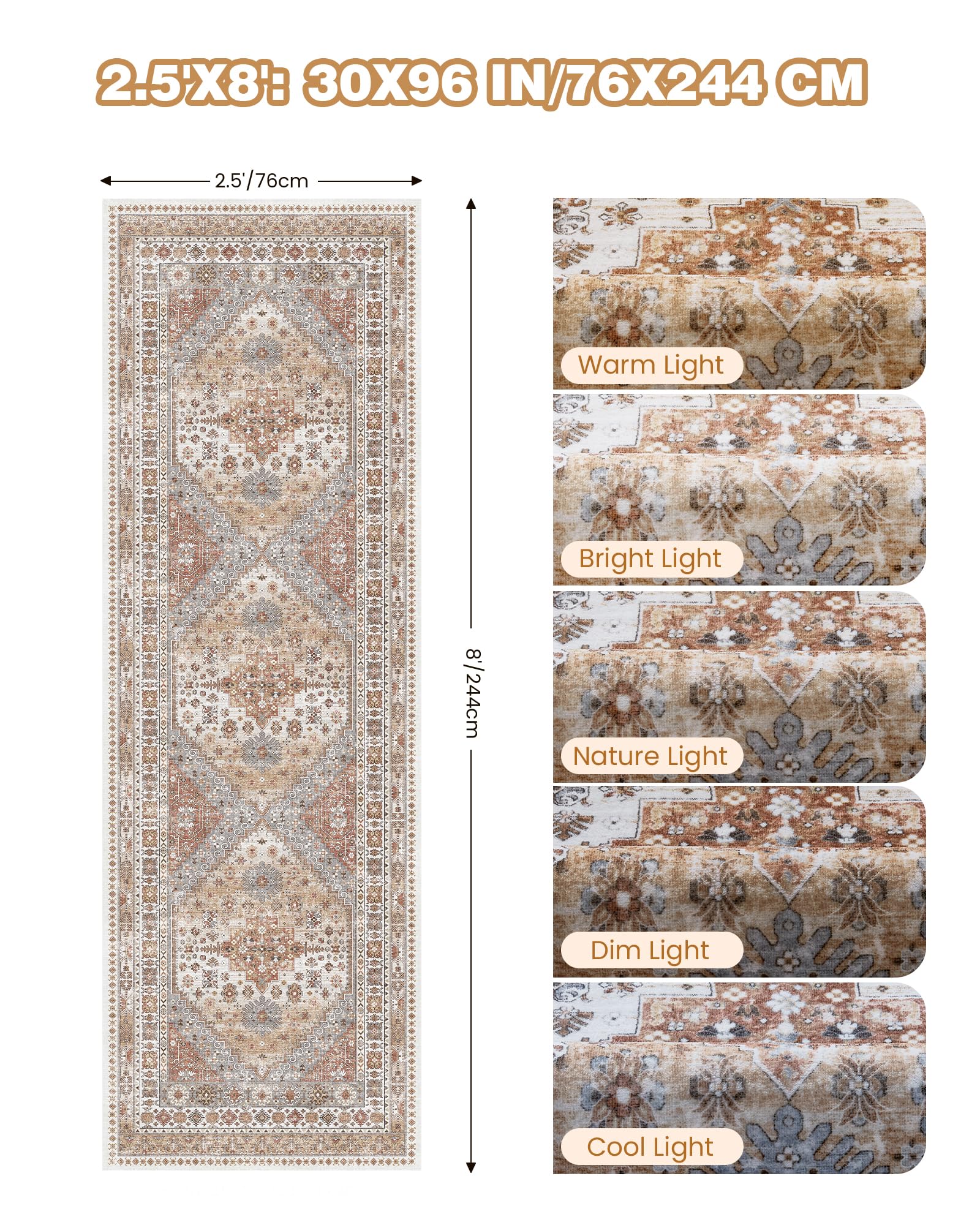 Restydon Kitchen Runner Rug Non Slip Washable Rugs 2.5x8, Orange