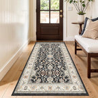 Washable 3x6 Hallway Runner Rug: Non-Slip Low Pile Rug for Hallway Kitchen Stain Resistant Soft Floor Mat Indoor Durable Lightweight Carpet for Bathroom Living Room Bedroom Entryway (Black, 3x6)