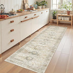 Rug Runners for Hallways Non Slip - 2x8 Runner Rug for Bedroom, Washable Runner with Rubber Backing, Soft Low-Pile Carpet for Kitchen, Laundry, Bathroom (2'x8', Grey/Yellow)