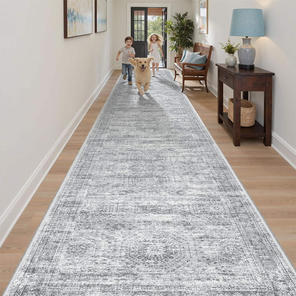 Soalmost Washable Hallway Runner Rug 3x18 Kitchen Entry Rugs Non-Slip, Grey