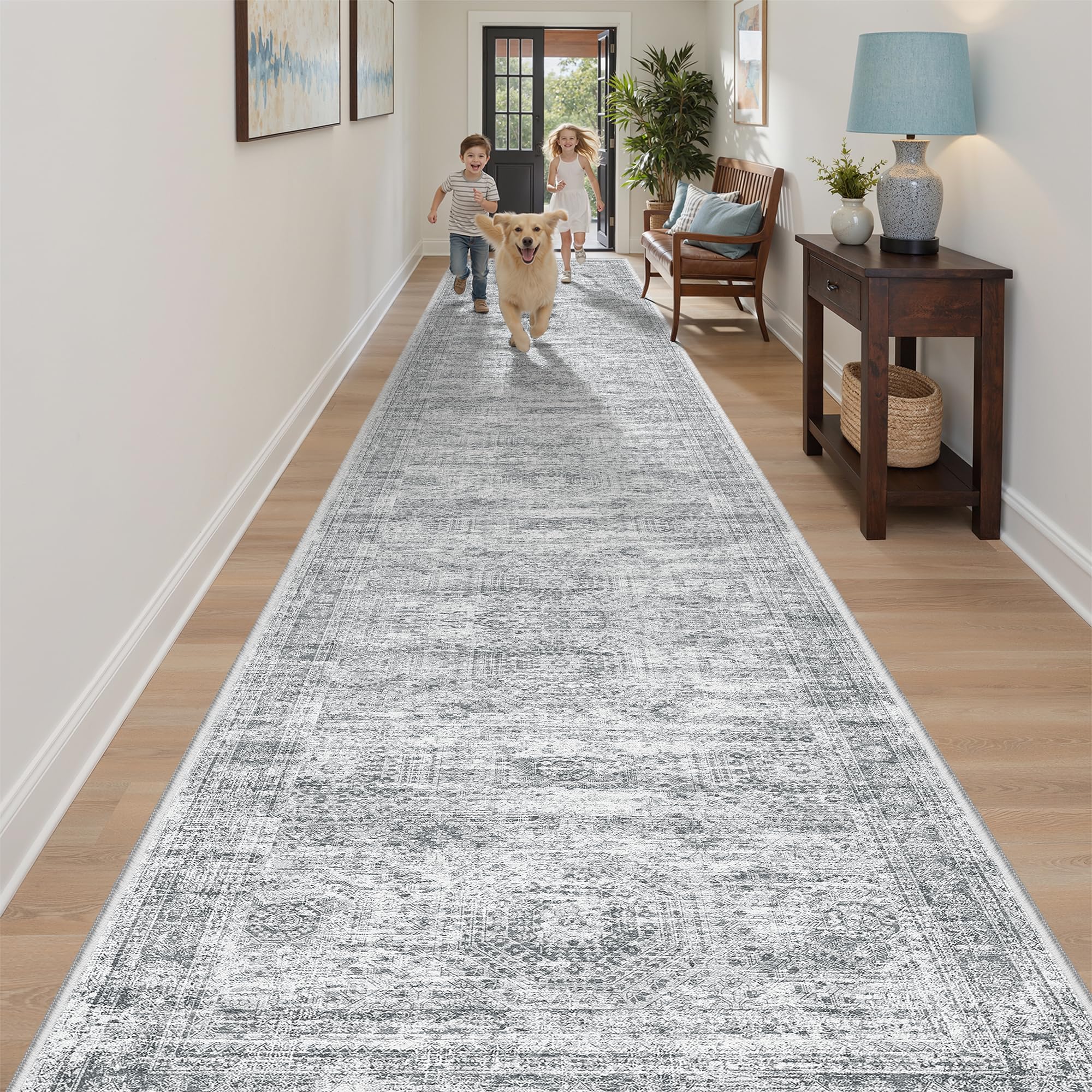 Soalmost Washable Hallway Runner Rug 3x18 Kitchen Entry Rugs Non-Slip, Grey