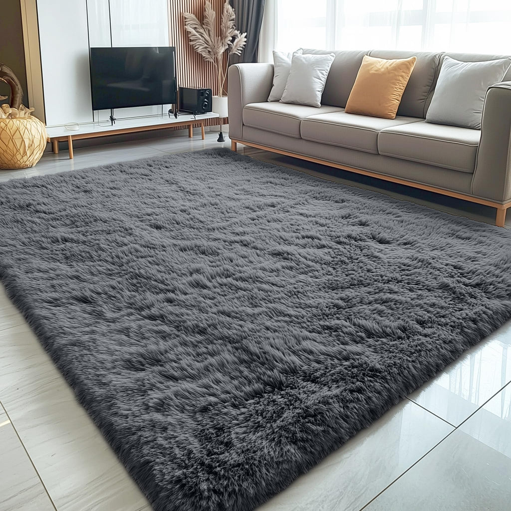 OLANLY 5x9 Machine Washable Large Area Rugs for Living Room, Bedroom, Soft Fluffy Shaggy Bedside Rug, Indoor Floor Carpet for Kids Girls and Boys, Dorms, Nursery, Home Decor Aesthetic, Grey