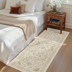 Madane Washable Runner Rug - 2x6 Rug Runners for Hallways 6 Foot Non Slip Vintage Kitchen Runner Rug Ultra-Thin Bathroom Runner Rugs Carpet Laundry Room Bedroom (2x6ft, Beige/Blue)