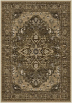 Area Rugs Round 6ft Washable Non-Slip, Floral Vintage Distress Print Pattern Medallion Carpet for Living Room Bedroom Dining Room, Brown Dark Brown