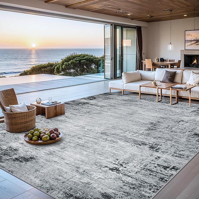 PLHXFR Area Rug Living Room: 4x6 Modern Abstract Washable Carpet Beige