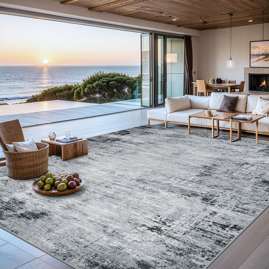 PLHXFR 8x10 Area Rug Living Room: Modern Abstract Washable Carpet Black
