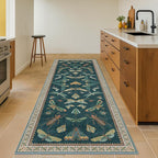 Hazo Haus Wide Runner Rug for Hallway 2'6"x8' - Green Runner Rug for Kitchen, Hall Way, Washable Foldable Boho Insect Deor