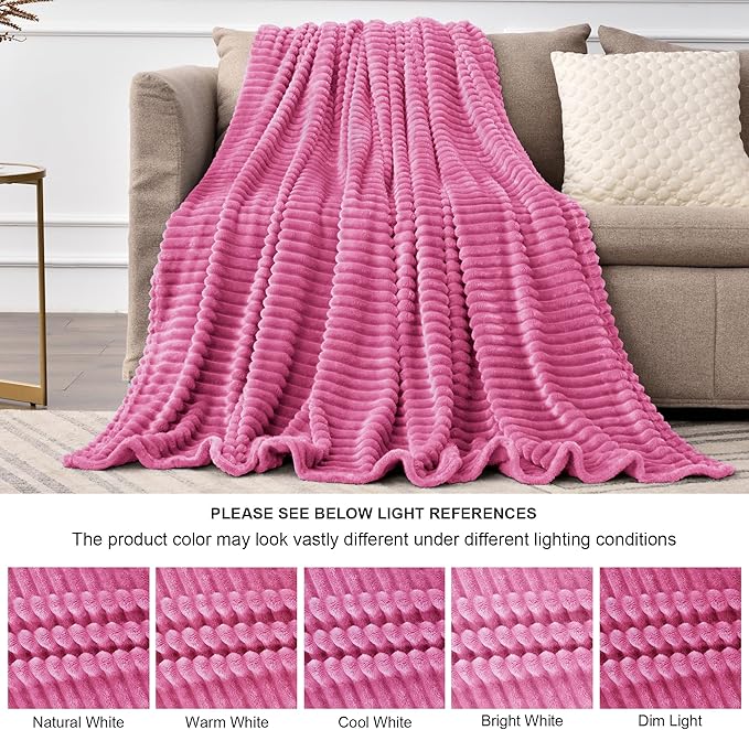BEDELITE 3D Ribbed Jacquard Hot Pink King Size Blanket for Bed, 108x90 Inch
