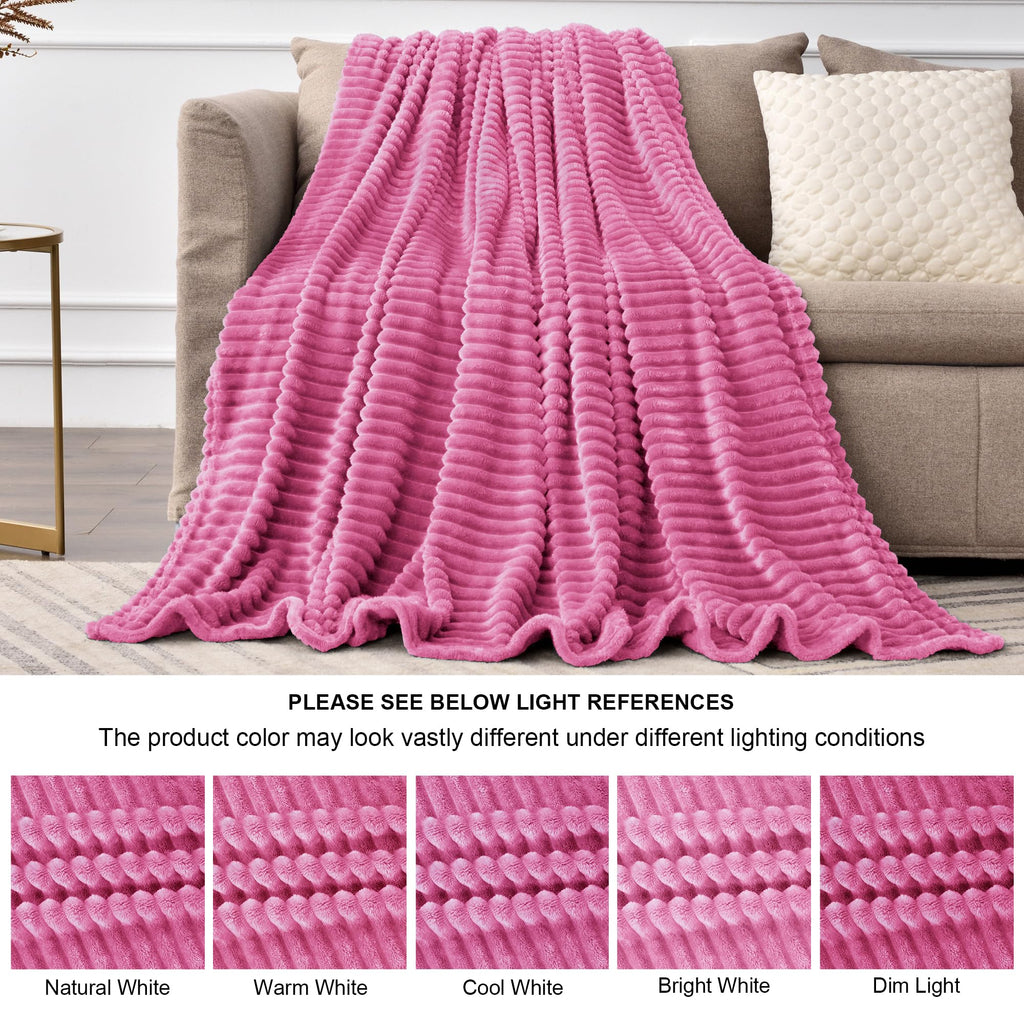 BEDELITE 3D Ribbed Jacquard Hot Pink King Size Blanket for Bed, 108x90 Inch