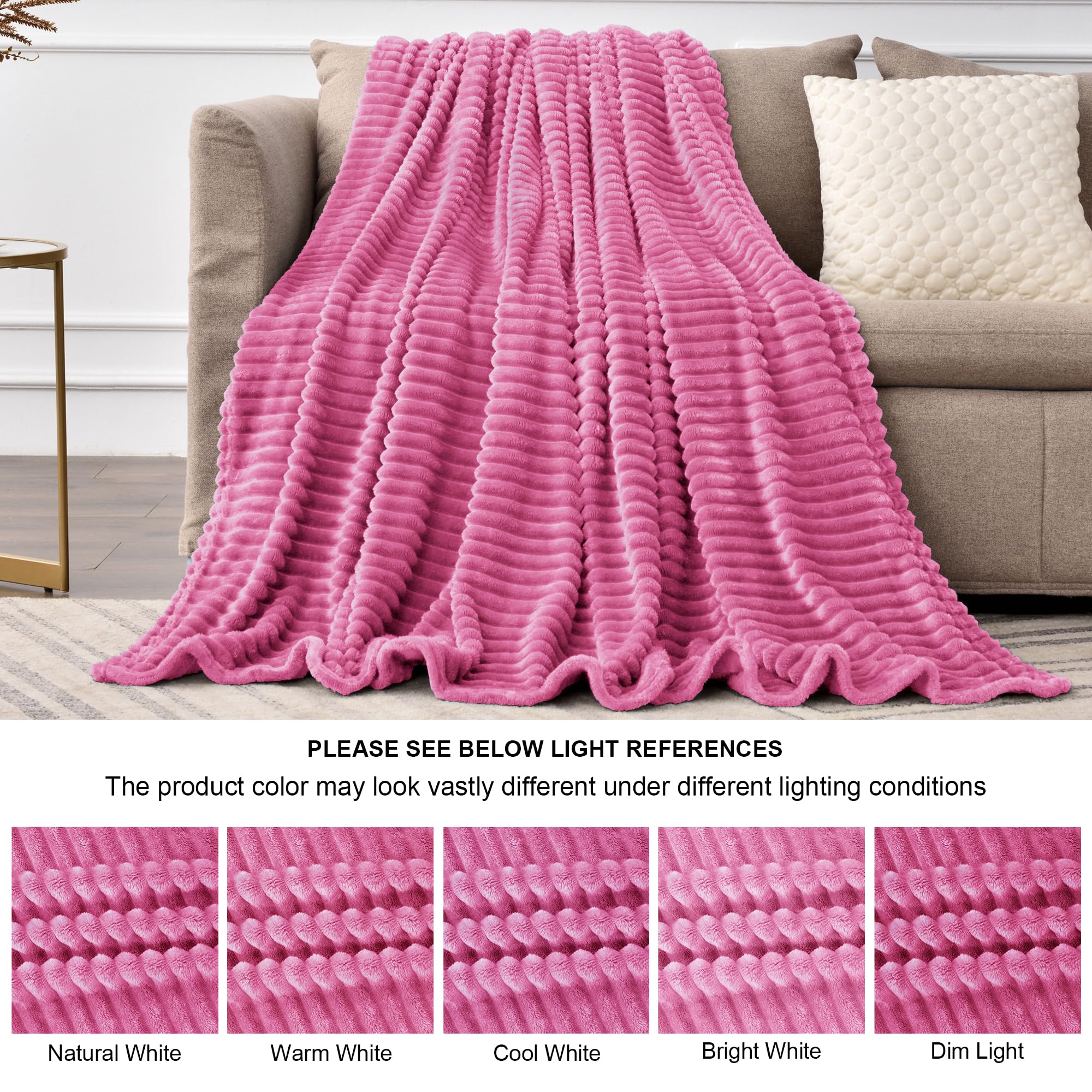 BEDELITE 3D Ribbed Jacquard Hot Pink King Size Blanket for Bed, 108x90 Inch
