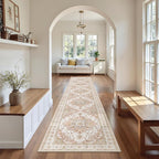 Madane Hallway Runner Rug 2x12, Extra Long Washable Runner Rugs with Rubber Backing, Non Slip Carpet Runner, Vintage Medallion Rug Runners for Kitchen Laundry Room Entryway (Pink, 2'x12')