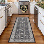 Hallway Washable Runner Rug - 2x6 Kitchen Rugs Entryway Rug Runner Vintage Soft Floor Mat Non Slip Indoor Farmhouse Carpet for Bathroom Living Room Bedroom (2 X 6, Black)