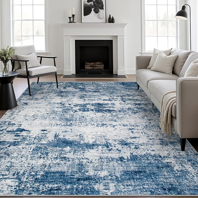FXRHLP 8x10 Area Rug Living Room: Modern Washable Indoor Soft Carpet Blue