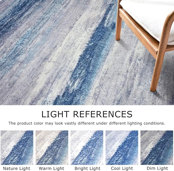 KOZYFLY Modern Abstract Washable Rug Runner 2.6x12 Hallway Rug Runner Non-Slip Soft Kitchen Runner Rugs, Blue/Grey/Beige Striped Carpet for Entryway Bathroom Laundry Room Foyer