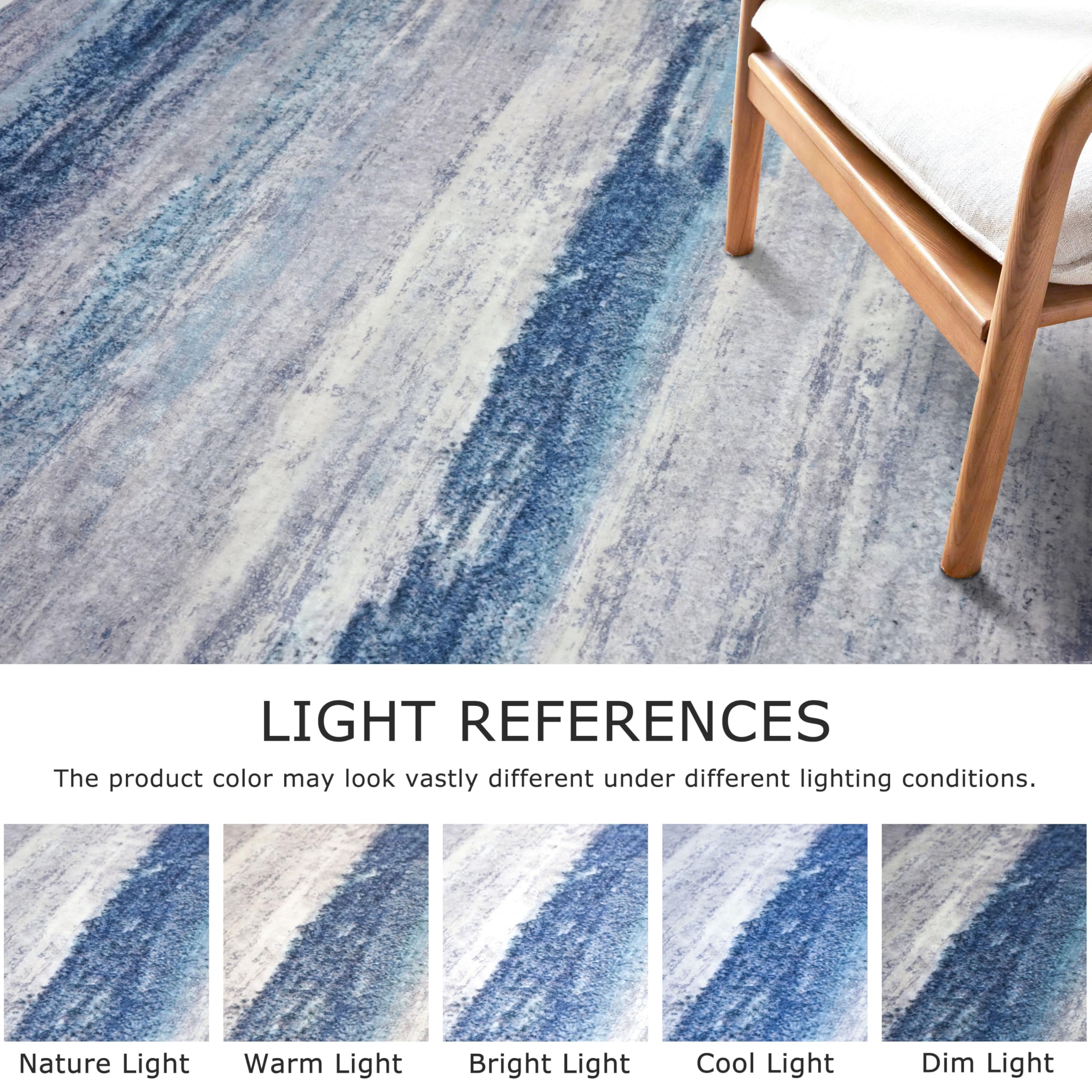 KOZYFLY Modern Abstract Washable Rug Runner 2.6x14 Hallway Rug Runner Non-Slip Soft Kitchen Runner Rugs, Blue/Grey/Beige Striped Carpet for Entryway Bathroom Laundry Room Foyer