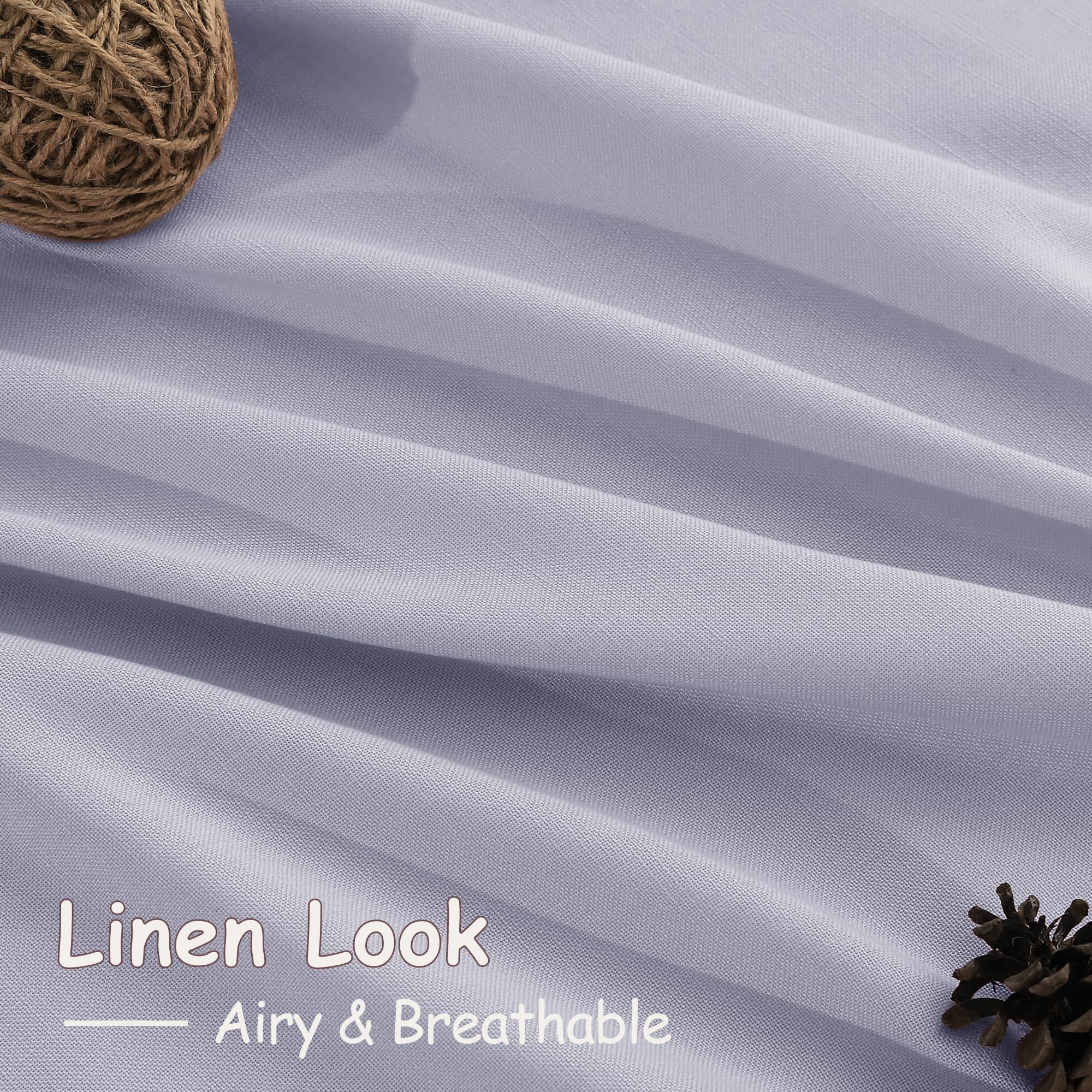 Nanspring Lavender Purple Linen Curtains 90 Inches Long for Living Room Boho Decor Light Filtering Semi Sheer Curtain Back Tab and Rod Pocket Modern Luxury Drapes for Bedroom Office 52x90, 2 Panels
