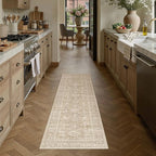 2x6 Washable Runner Rug for Hallway Kitchen Vintage Beige Non Slip Low Pile Carpet Traditional Retro Soft Throw Rug for Bathroom Bedroom Entryway Indoor Entrance