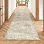 2x7 Runner Rug Non Slip, Thin Entryway Washable Rug for Entryway, Runners for Hallways, Low Pile Vintage Abstract Soft Rugs for Living Room, Kitchen, Bedroom(2'x7', Brown/Ivory)