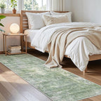 Soalmost Washable Runner Rug, 2'6" x 8' Non-Slip Kitchen Vintage Foldable 2.5x8ft Hallway Runners for Entryway, Laundry, Bedroom, Green/Ivory