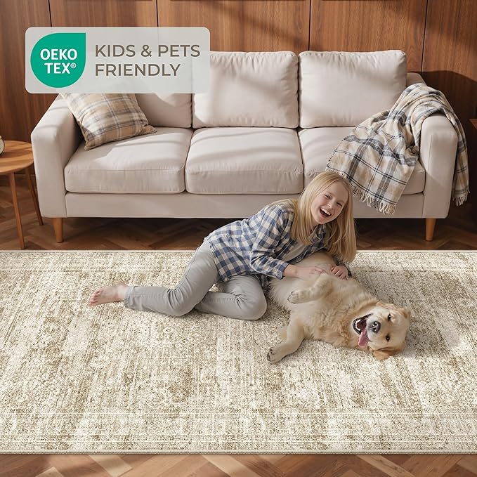 Restydon 3x16 Runner Rug Non Slip,Washable Hallway Runner Rug,Brown
