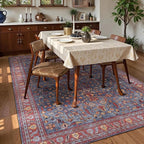 Washable Area Rug 3' x 5 ' Vintage Traditional Persian Mat - Foldable Distressed Non-Slip Machine Washable Carpet for Living Room Bedroom Kitchen Home Decor - Indigo and Crimson